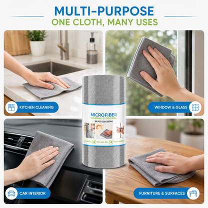 Reusable Microfiber Cleaning Cloth Roll – 20 Tearable Sheets (25x25 cm), Super Absorbent & Washable