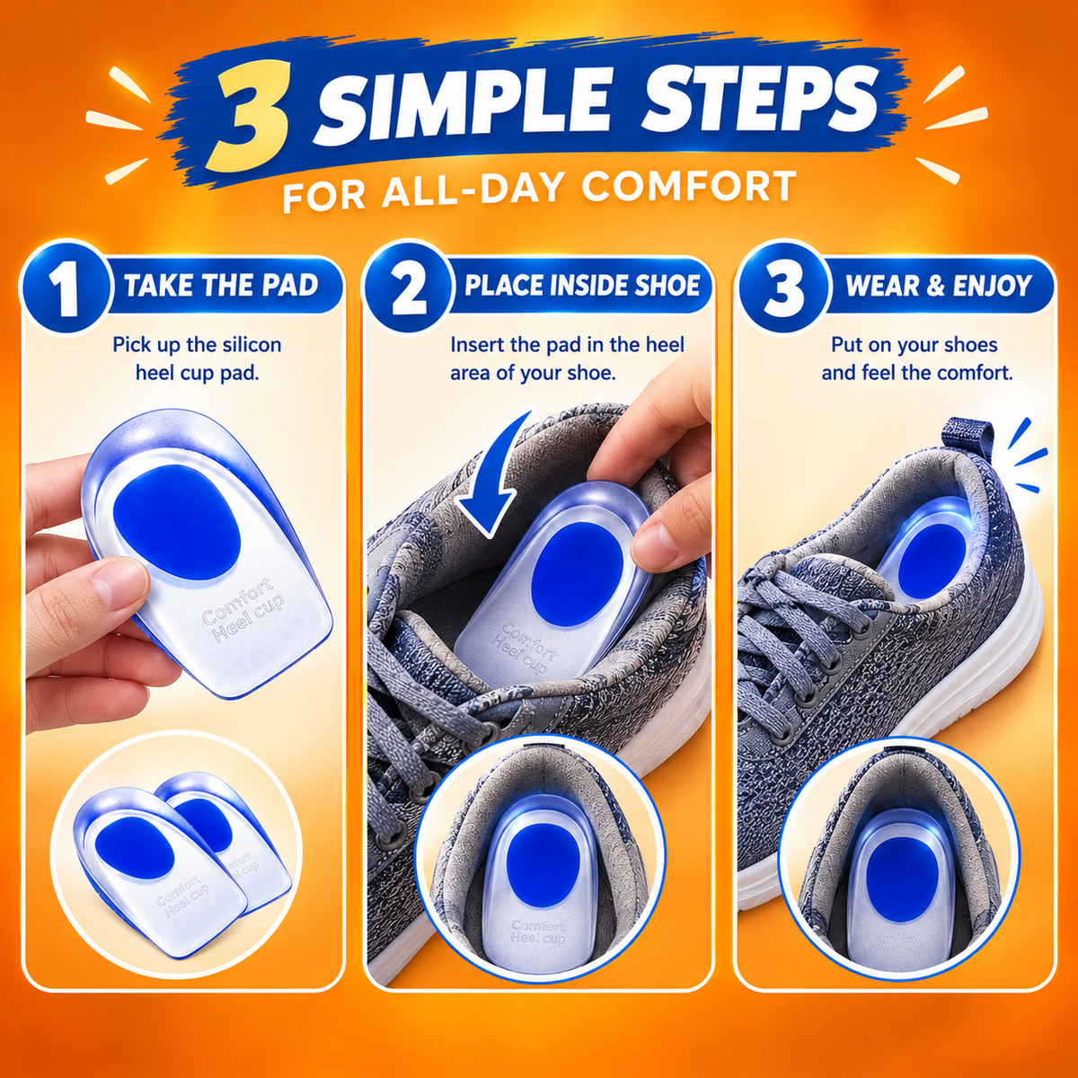 Silicone Gel Heel Cups – Shock Absorbing Heel Support & Pain Relief Pads – 1 Pair