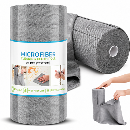 Reusable Microfiber Cleaning Cloth Roll – 20 Tearable Sheets (25x25 cm), Super Absorbent & Washable